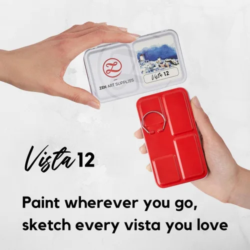 Miniatura 2 de ZenART Supplies Juego de pintura de acuarela profesional Vista – No tóxico 12 medias bandejas en lata de metal paleta portátil de viaje vibrante 07.