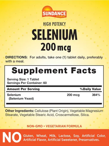 Miniatura 2 de Sundance Suplemento de selenio de 200 mcg 60 tabletas Fórmula de alta potencia Mineral esencial vegetariano, sin OMG y sin gluten