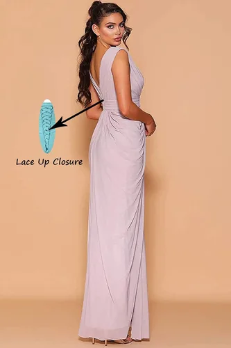 Miniatura 4 de GOEBAODEEN Vestidos largos de dama de honor con cuello en V para boda, vestido de noche formal de gasa plisada con abertura alta