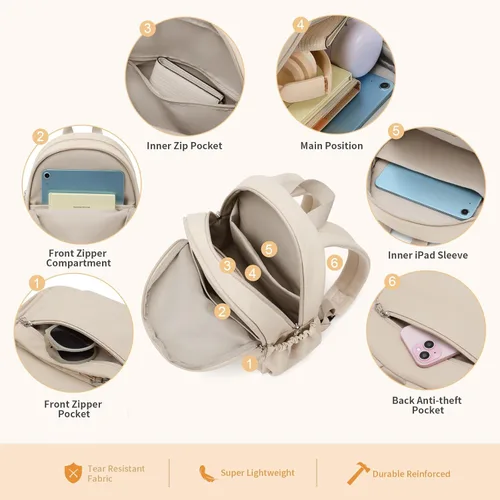 Miniatura 2 de GOLF SUPAGS Mini mochila de nailon ligero de 10 L para mujer, mochila de ciudad pequeña, mochila versátil para mujeres para compras y viajes