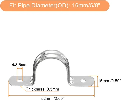 Miniatura 2 de uxcell 18 correas rígidas de tubo, 1 pulgada de acero inoxidable con 2 agujeros en forma de U, abrazaderas de tubo para fijar cable de tubería