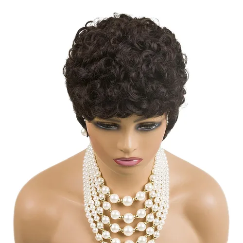 Miniatura 5 de MOONSHOW Pelucas cortas de corte Pixie para mujeres negras, pelucas cortas Pixie negras naturales para mujeres negras, peluca sintética rizada