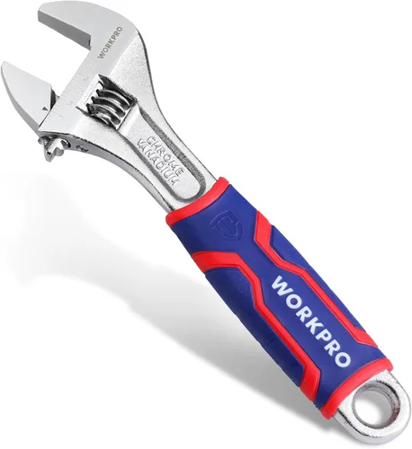 Miniatura 10 de WORKPRO juego de 3 llaves ajustables, llave de mandíbula ancha Cr-V con empuñadura antideslizante de goma, 6 pulgadas, 8 pulgadas, 10 pulgadas