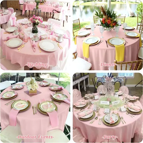 Miniatura 321 de Showgeous Paquete de 4 manteles redondos color rosa intenso de 120 pulgadas de poliéster para mesas redondas, manteles de tela decorativa lavable