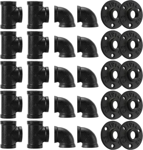 Miniatura 11 de Accesorios de tubería negros de 3/4", Home TZH - Juego de 30 unidades de brida de piso/codo/camiseta para estilo vintage industrial