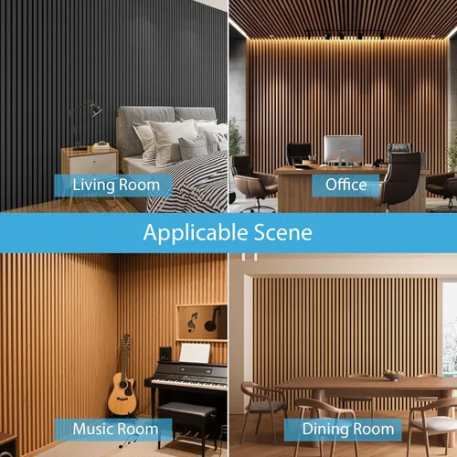Miniatura 4 de Art3d Paquete de 2 paneles acústicos de listones de madera de 94.5 x 24 pulgadas para pared y techo - 31 pies cuadrados Panel acústico 3D estriado