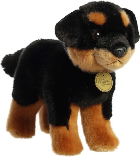 Aurora® Peluche realista Miyoni® Rottweiler – Detalles realistas que hacen un compañero preciado – Perfecto para decorar dormitorios o aulas – Negro