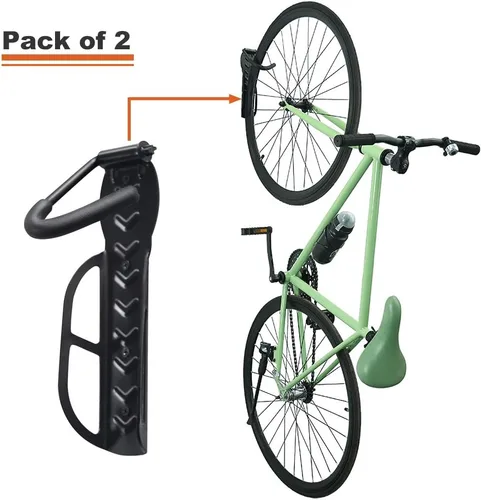 Miniatura 6 de Wallmaster Estante de almacenamiento para bicicletas para garaje, colgador de bicicletas de montaje en pared, paquete de 2 ganchos verticales