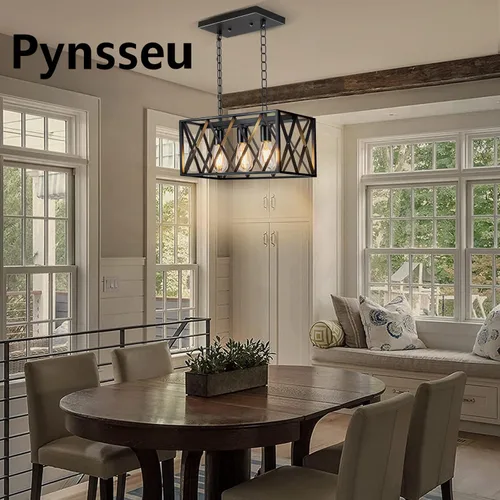 Miniatura 2 de Pynsseu - Iluminación colgante para isla de cocina industrial, rectangular, estilo vintage rústico, lámpara colgante de 3 luces, para cocinas