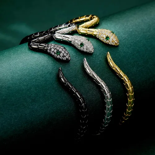 Miniatura 7 de Pulseras de serpiente, pulsera de serpiente ajustable, brazalete abierto, pulsera de plata con envoltura de serpiente de derivación, pulseras de oro