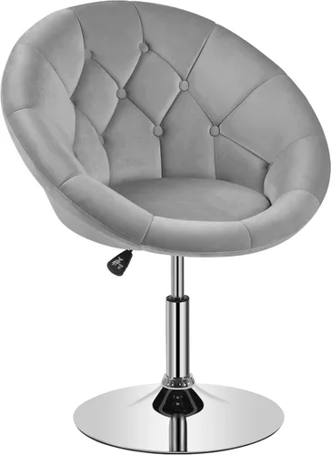 Miniatura 11 de Yaheetech Silla contemporánea con respaldo tapizado redondo, altura ajustable, giratoria, moderna, para tocador, negra