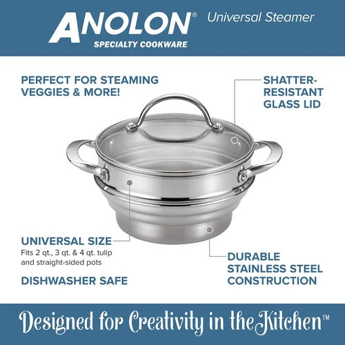 Miniatura 7 de Anolon – Inserto para vaporera universal, de acero inoxidable, clásico, M, Acero inoxidable