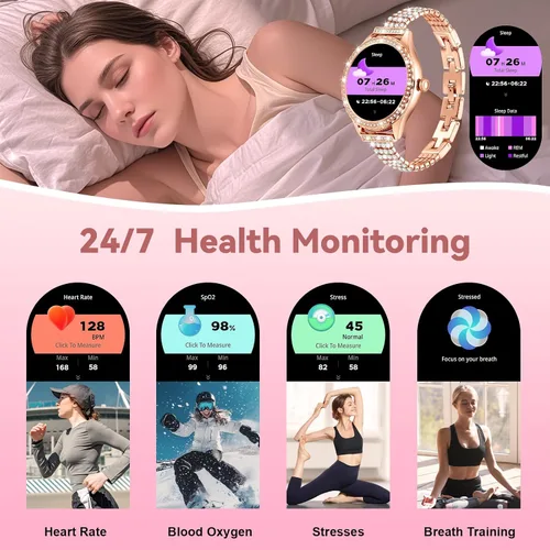 Miniatura 5 de Reloj inteligente para mujer – Hacer/responder llamadas, reloj de fitness impermeable IP67 de 1.32 pulgadas con monitor de sueño de frecuencia