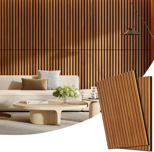Miniatura 24 de Paquete de 4 paneles de madera para pared, 94.4 x 12.8 pulgadas, paneles de pared de listones de madera acústica para decoración de interiores
