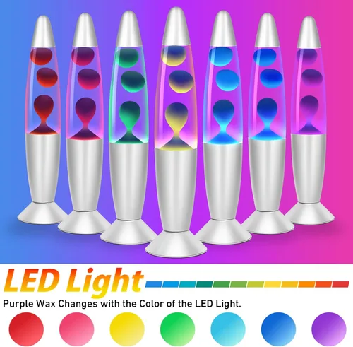Miniatura 2 de Lámparas de movimiento líquido de cera morada que cambian de color, lámpara LED de magma de 13 pulgadas para adultos y niños, luz nocturna 2-Púrpura