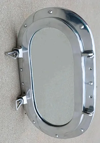 Miniatura 9 de Ebros Gift Espejo de pared plegable de aluminio pulido náutico marino ovalado ojo de buey plegable decoración de 19 pulgadas de alto océano marinero
