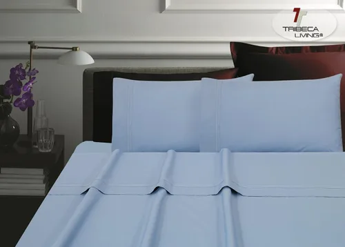 Miniatura 8 de Tribeca Living Juego de sábanas y fundas de almohada de algodón percal de algodón fresco y suave, bolsillo extra profundo, 300 hilos, ropa de cama