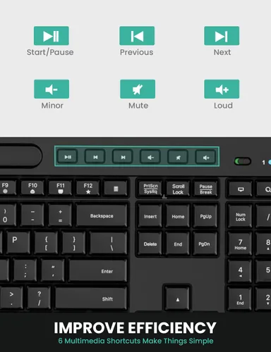 Miniatura 4 de Combinación ergonómica de teclado y mouse inalámbricos, LIZRROT 2.4 GHz, silencioso, de longitud completa, soporte de muñeca, soporte para teléfono