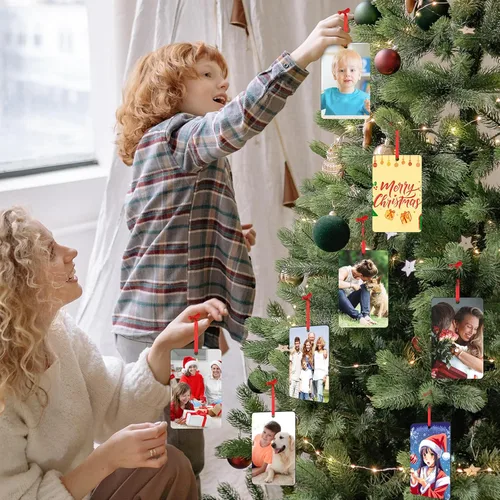 Miniatura 5 de Adornos de Navidad personalizados para la familia con foto - Adornos personalizados con foto y texto para árbol de Navidad 2025, decoración de árbol