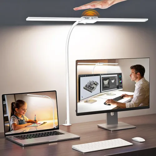 Miniatura 11 de Syrinx - Lámpara de escritorio LED para oficina en casa, lámpara de escritorio de arquitecto con abrazadera, control por gestos/cable, luz