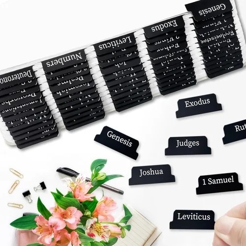 Miniatura 5 de Pestañas negras de la Biblia para mujeres/hombres/niños, 100 pestañas laminadas de la Biblia católica, Antiguo y Nuevo Testamento, pestañas