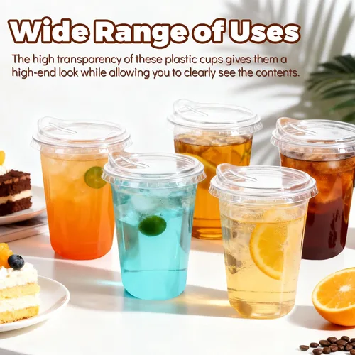 Miniatura 4 de GGOLDMER Juego de 25 vasos de plástico transparente con tapas para sorber, tazas de café helado de plástico desechables de 16 onzas con tapas, fondo