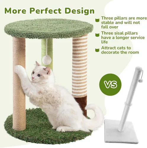 Miniatura 2 de WOOCHPET Torre de árbol para gatos con 3 postes rascadores de 17 pulgadas de alto, postes rascadores de sisal para gatos con divertidos juguetes