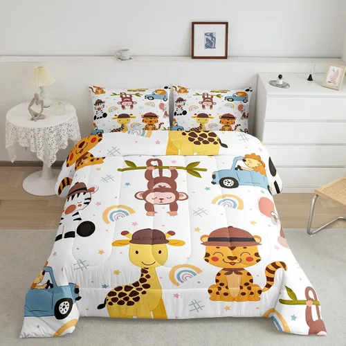 Miniatura 21 de Feelyou Juego de edredón de dinosaurio, tamaño individual, bonito juego de edredón de dinosaurio arcoíris para niños y niñas, juego de edredón Multi