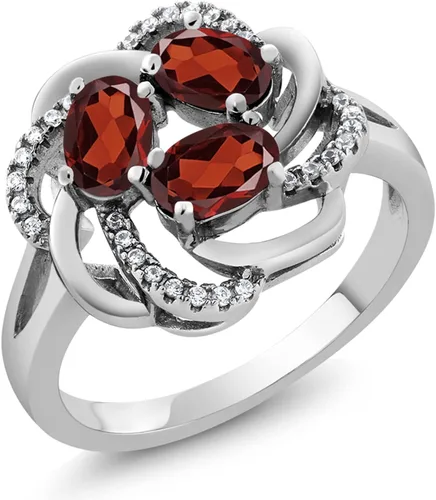 Miniatura 67 de Gem Stone King Flower Blossom Gemstone Birthstone Ring in 925 Sterling Silver 3-Stone Oval 6X4MM with Sparkling Accents Wedding Anniversary