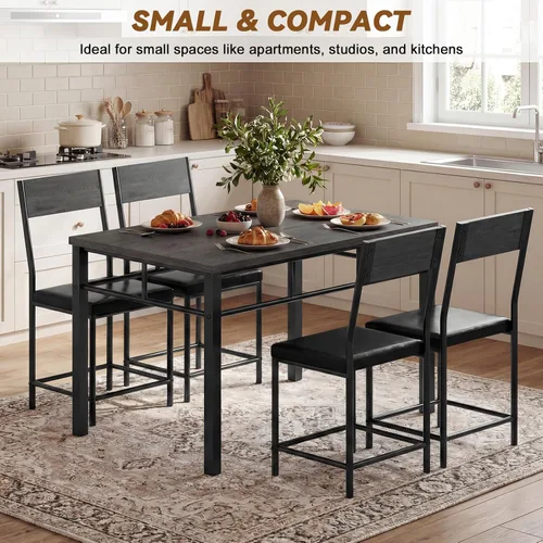 Miniatura 7 de Juego de mesa de comedor para 4, juego de mesa de cocina y sillas de 5 piezas, mesa de comedor rectangular de madera con marco de metal y tablero
