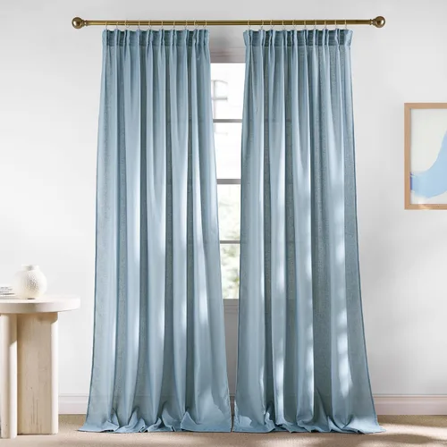 Miniatura 11 de NICETOWN - Cortinas gruesas de lino para sala de estar, juego de 2 paneles, con trabilla trasera/bolsillo para barra y cinta de pliegues, privacidad