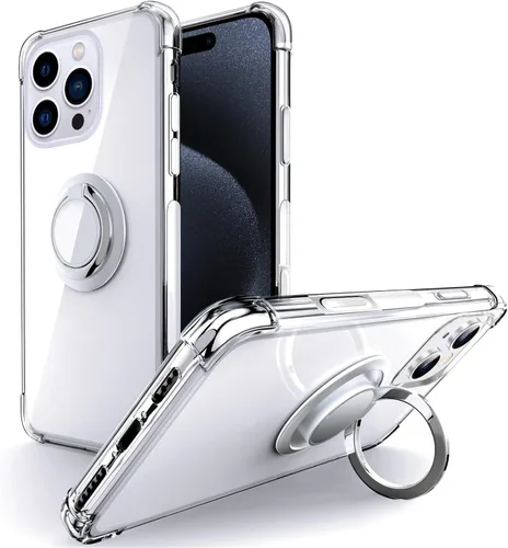 Miniatura 11 de Silverback Funda transparente diseñada para iPhone 15 con soporte de anillo, protección que absorbe los golpes, a prueba de golpes, funda