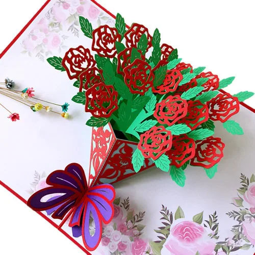 Miniatura 8 de Tarjetas emergentes de flores 3D, tarjeta de felicitación de flores con sobres para todas las ocasiones, 4 tarjetas de flores surtidas para Acción