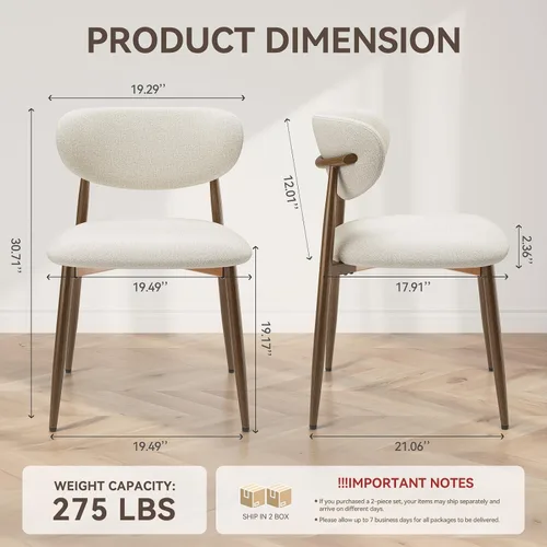 Miniatura 2 de MALOL Juego de 2 sillas de comedor, sillas de cocina con respaldo curvado con patas de metal y almohadillas antideslizantes, silla de comedor