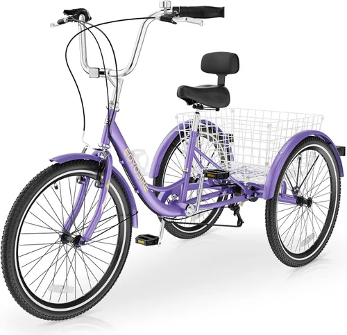 Miniatura 9 de Slsy Triciclo para adultos de 7 velocidades, 20/24/26 pulgadas, bicicleta de 3 ruedas para adultos con cesta de compras grande, capacidad de 350