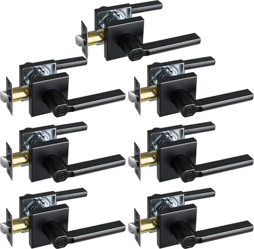 Miniatura 46 de Manija de Puerta de Paso (Sin Cerradura), Mango Cuadrado Interior de Servicio Pesado para Pasillo y Closet, Negro Mate, Reversible para Diestros
