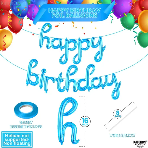 Miniatura 4 de KatchOn, Cartel azul de feliz cumpleaños – Cartel cursivo de feliz cumpleaños de 16 pulgadas, pancarta azul de feliz cumpleaños, decoraciones