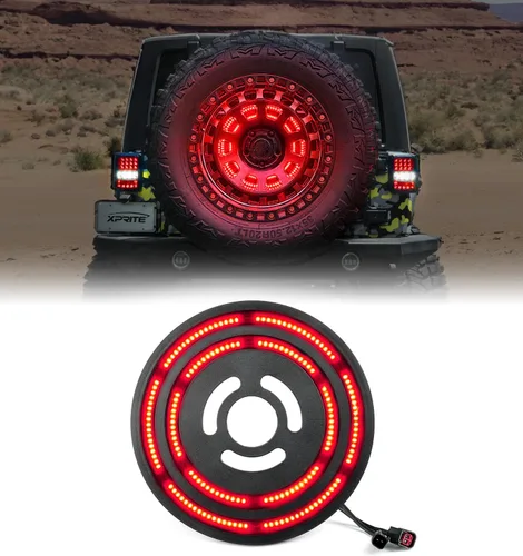 Miniatura 9 de Xprite Luz de freno de neumático de repuesto RGB, luz de rueda trasera de doble anillo compatible con Jeep Wrangler JK JKU 2007-2018, tercera