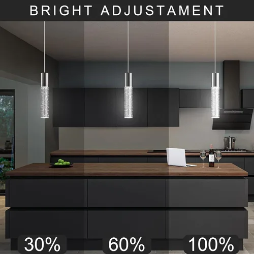 Miniatura 7 de OKELI Lámpara colgante moderna, luces LED de cristal de burbujas para isla de cocina, mini luces cromadas para isla de cocina, bar, 6 W, 6000 K, ETL