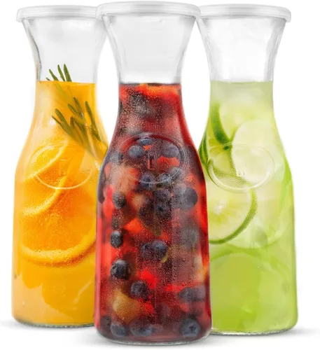 KooK Jarra de vidrio, suministros de barra de mimosa, jarras con tapa, juego de 3, jarra de agua de vidrio, dispensadores de bebidas para fiestas,