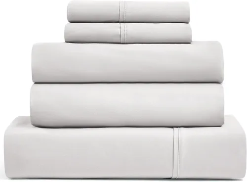 Miniatura 30 de UGG Juego de sábanas refrescantes de lujo de 4 piezas para cama King, con bolsillos profundos, ropa de cama prémium con 2 fundas de almohada, Blanco