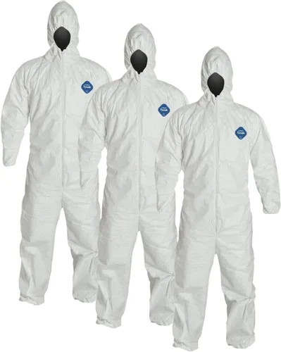 DuPont Road Workers, Unisex Adulto TY127S Desechable Muñeca Elástica, Tobillo Y Capucha Blanco Tyvek Mono Traje 1428, Tamaño Grande, Vendido por