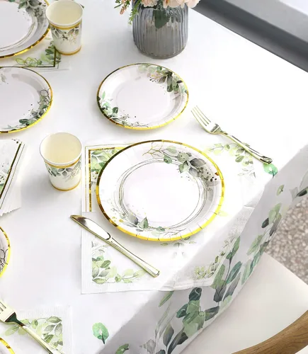 Miniatura 3 de Platos y servilletas de vegetación para fiesta - Sirve para 16 - Platos verdes, tazas de fiesta, cuchillos, tenedores, tema de vegetación para baby