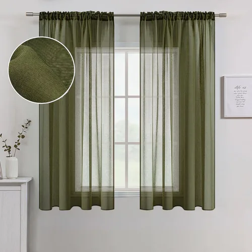 Miniatura 12 de MIULEE Cortinas semitransparentes 24 pulgadas de largo 2 paneles para ventana de cocina sobre el fregadero, cortinas cortas pequeñas de café