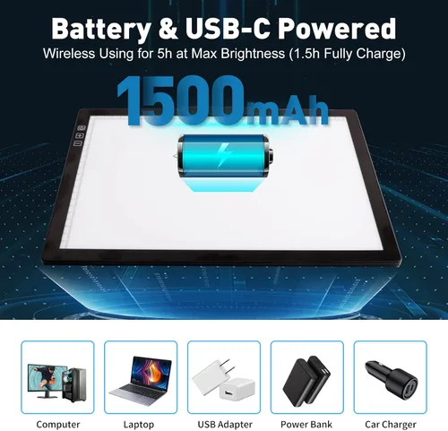 Miniatura 4 de Almohadilla de luz recargable A4 con soporte innovador y clip superior, Elice, caja de luz portátil inalámbrica para trazar, luz brillante