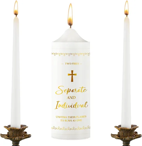 Miniatura 10 de Juego de velas de unidad Frienda para ceremonia de boda Velas de unidad de boda en forma de cono Accesorios para ceremonia religiosa católica (Cruz)