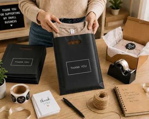 Miniatura 3 de Bolsas de plástico grandes con logotipo de agradecimiento, 12 x 15 pulgadas, con asas troqueladas, 100 unidades, ideales para mercancías, regalos