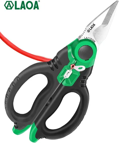 Miniatura 5 de LAOA Tijeras de electricista de acero inoxidable dentadas de 6 pulgadas con dientes antideslizantes fuertes ranuras de alambre Tijeras y funda