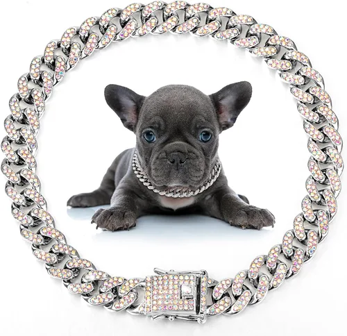 Miniatura 10 de LEIFIDE Collar de Cadena para Perro con Enlace de Diamante Collar para Cachorros de 12 mm de Ancho Collar de Metal para Gatos Collar de Cristal