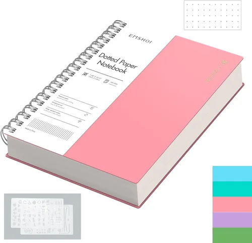 Miniatura 12 de EMSHOI Cuaderno de espiral A4, diario punteado de viñetas, 11.2" X 8.27", 300 páginas/150 hojas, papel de cuadrícula de puntos de 100gsm, tapa